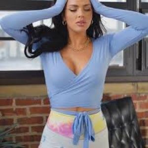 Dancer wrap top from Balance Athletica (now Vitality) in light blue